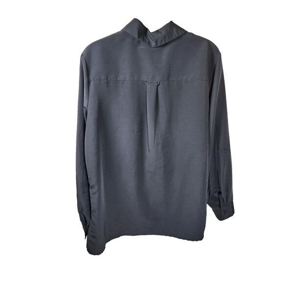 Elementz Womens M Black Roll Tab Sleeve Button Up Collared Shirt Blouse Utility - Picture 3 of 5